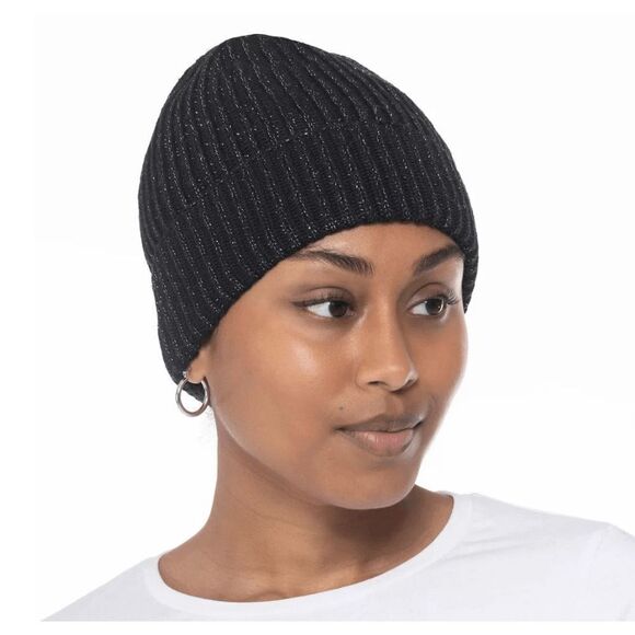 WOMEN'S Solid Shine Cuff Beanie - Black Style & Co NWT - Picture 2 of 2